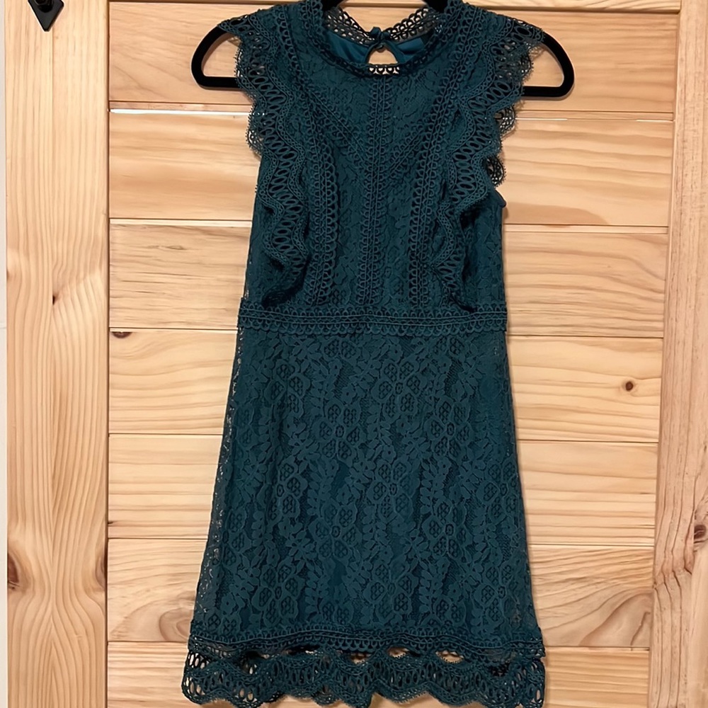 Super sexy green lace dress. Very comfortable and very flattering. Wore once